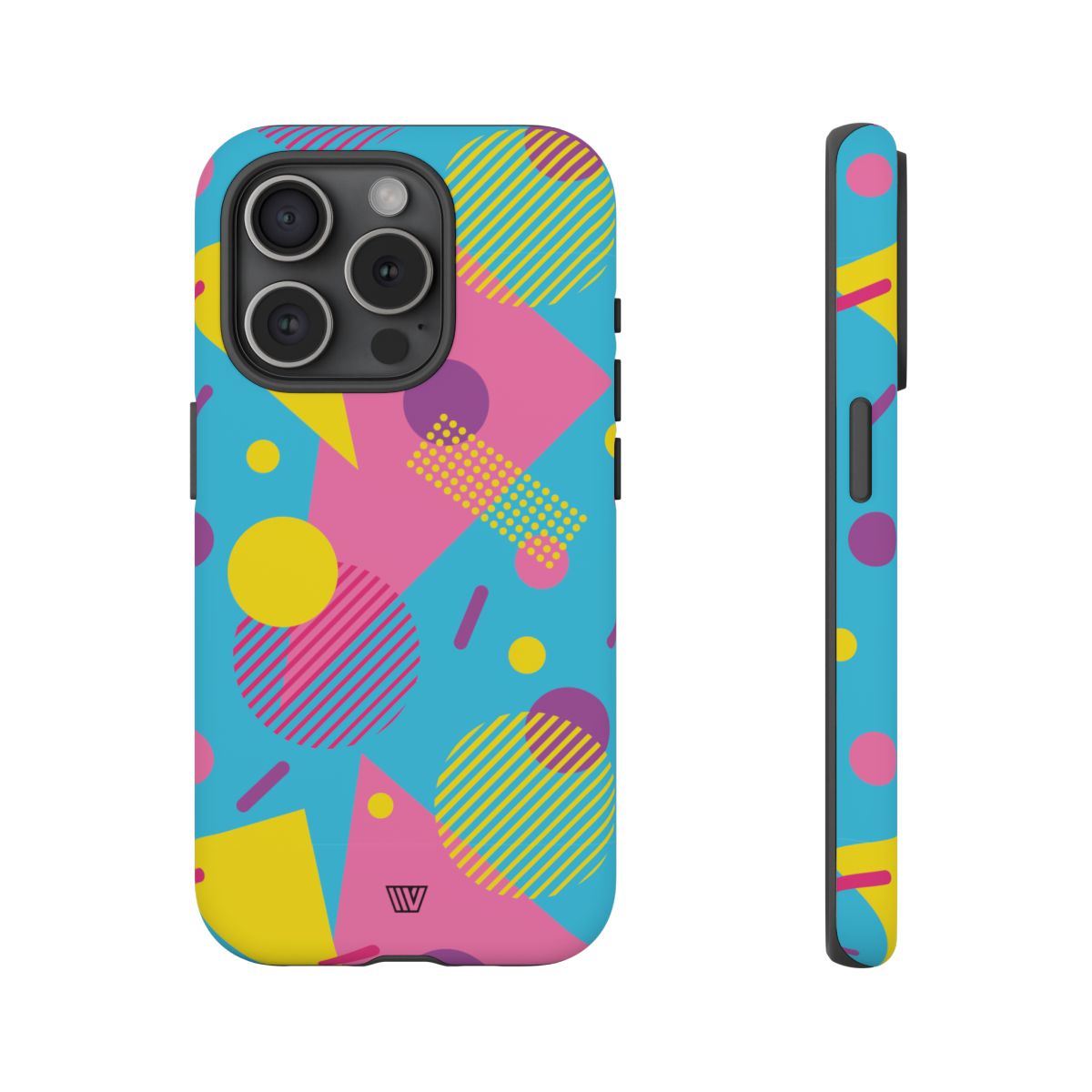 Funda resistente para teléfono con estampado retro de los 80 y 90 en azul claro