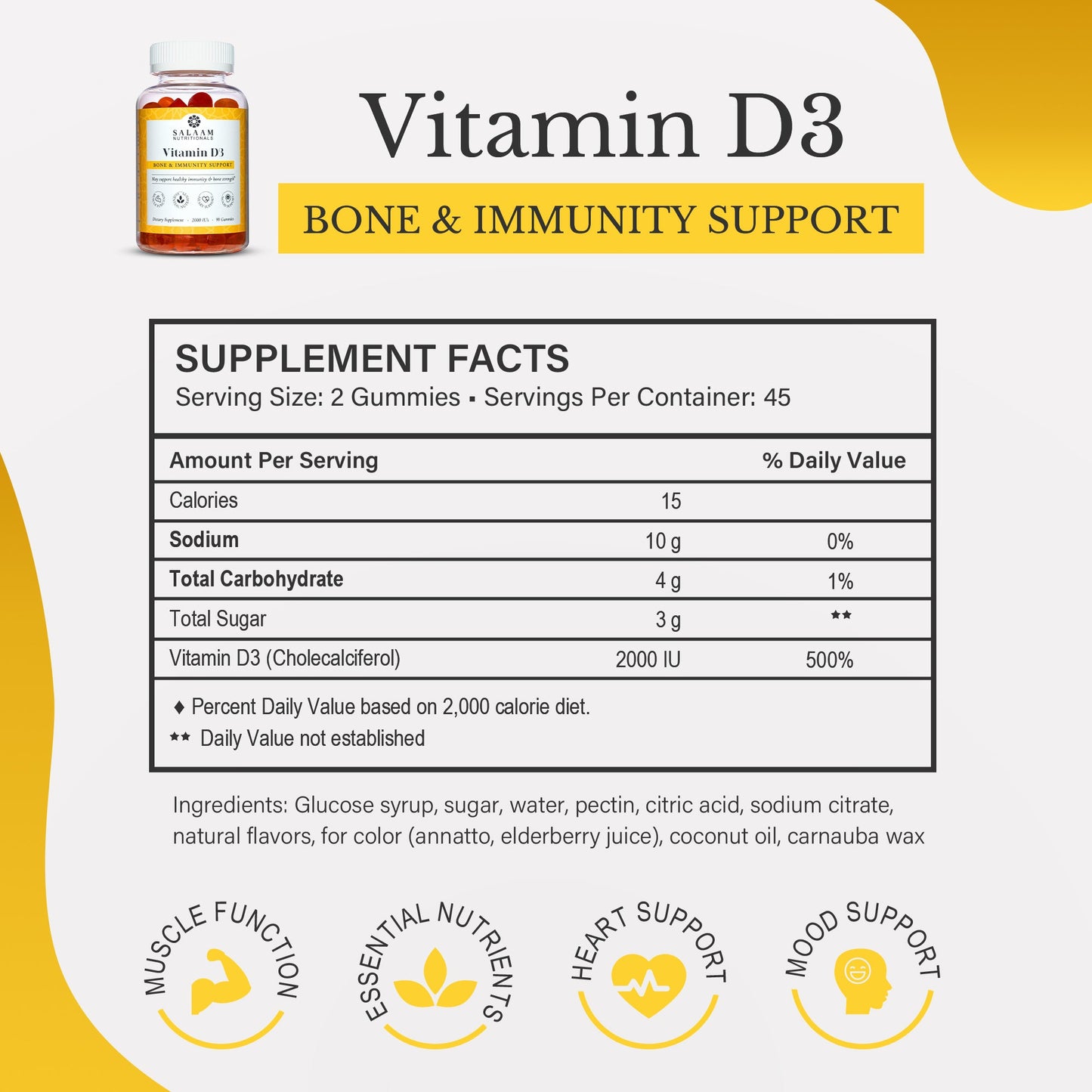 Gomitas Halal de vitamina D3 2000 UI - 90 unidades | Nutrición Salaam