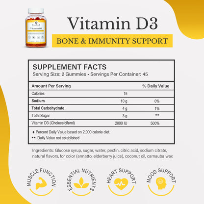 Gomitas Halal de vitamina D3 2000 UI - 90 unidades | Nutrición Salaam
